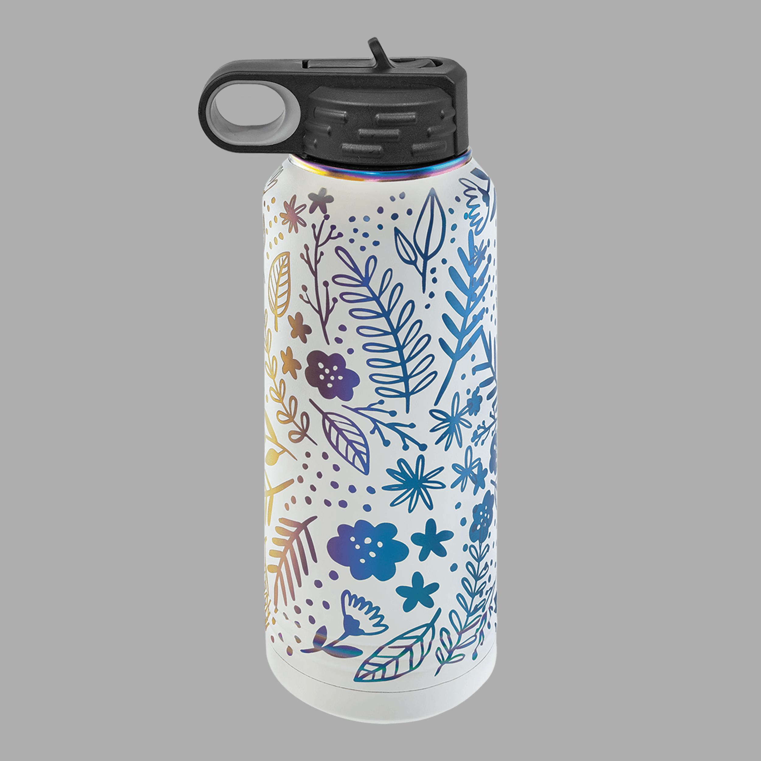 Personalized Engraved 32oz Vacuum Insulated Water Bottle White with Prism