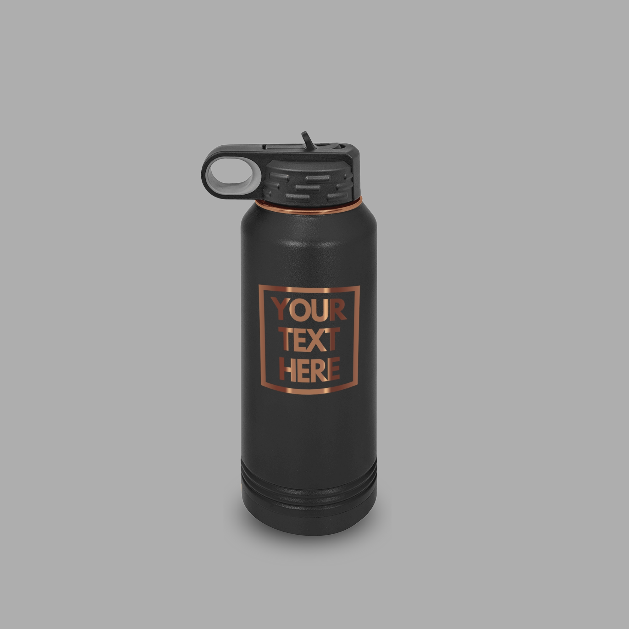 Personalized Engraved 32oz Vacuum Insulated Water Bottle Black with Rose Gold