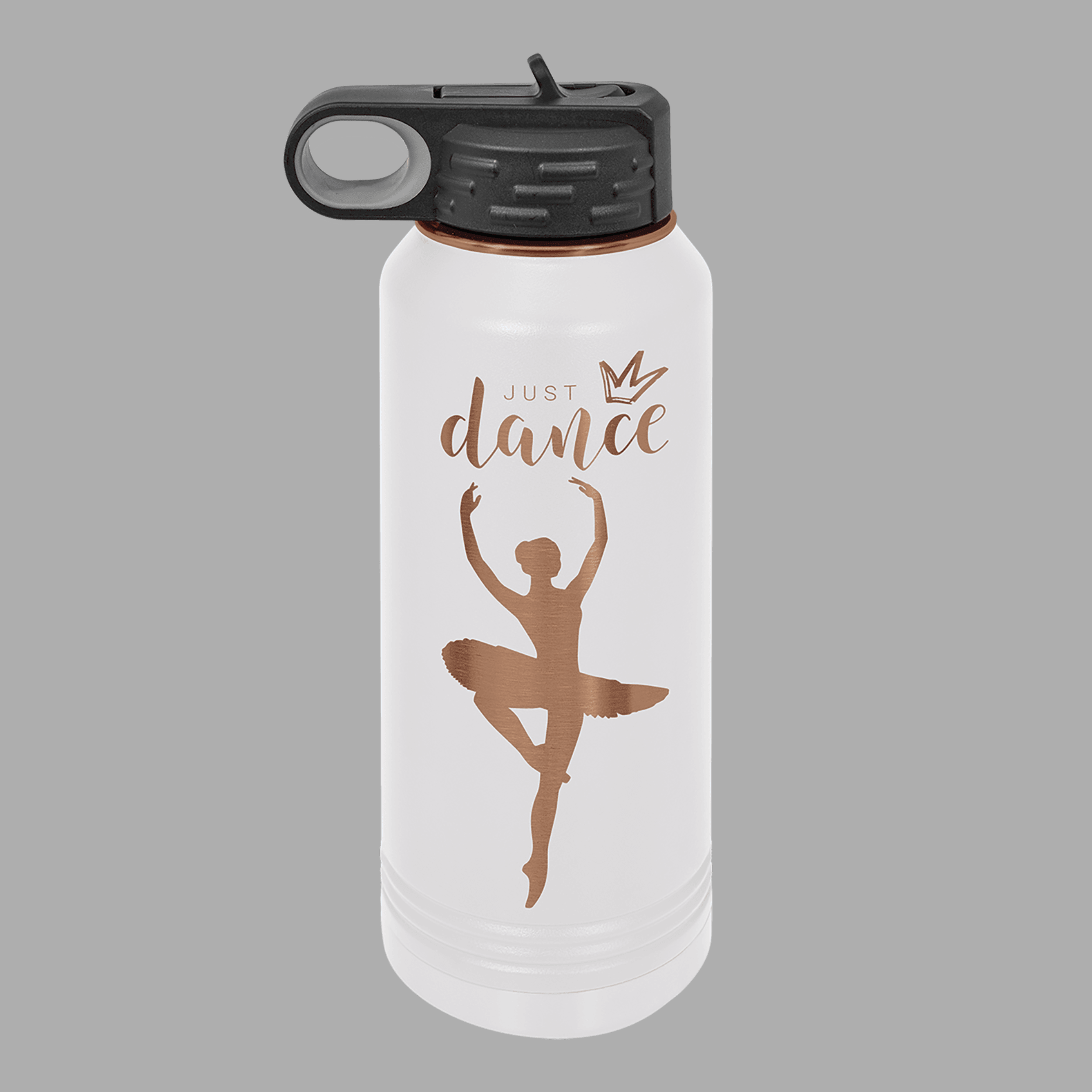 Personalized Engraved 32oz Vacuum Insulated Water Bottle White with Rose Gold