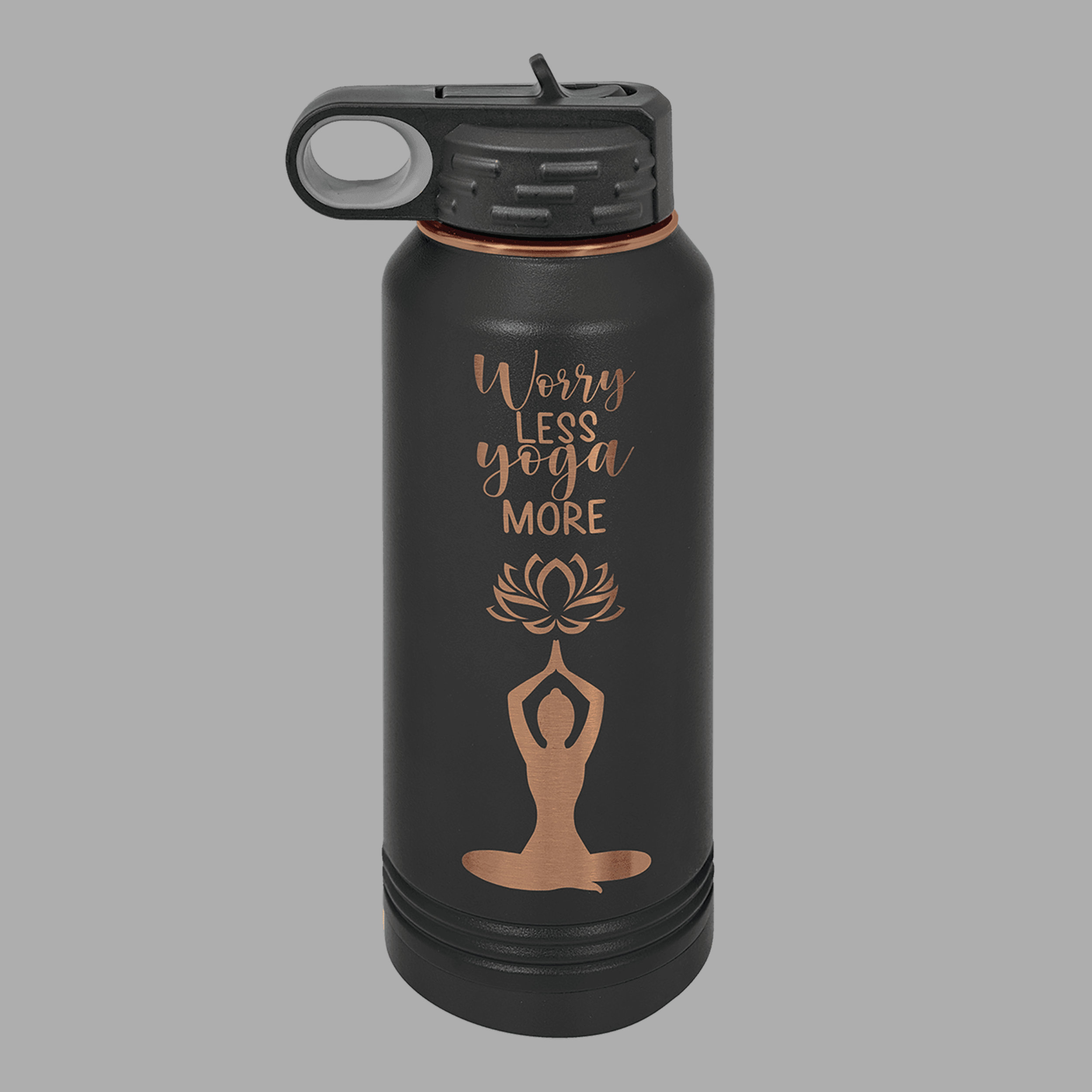 Personalized Engraved 32oz Vacuum Insulated Water Bottle Black with Rose Gold