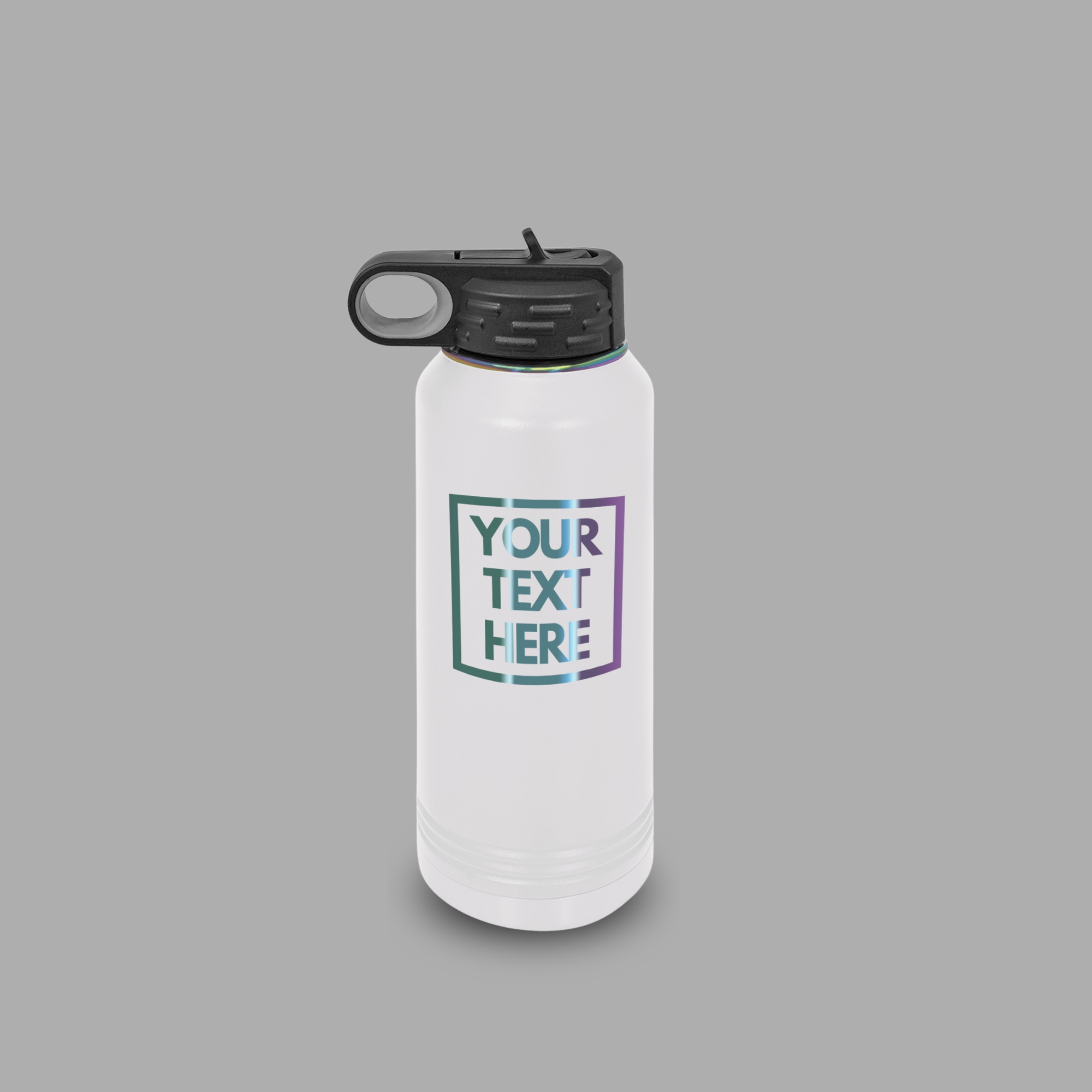 Personalized Engraved 32oz Vacuum Insulated Water Bottle White with Prism