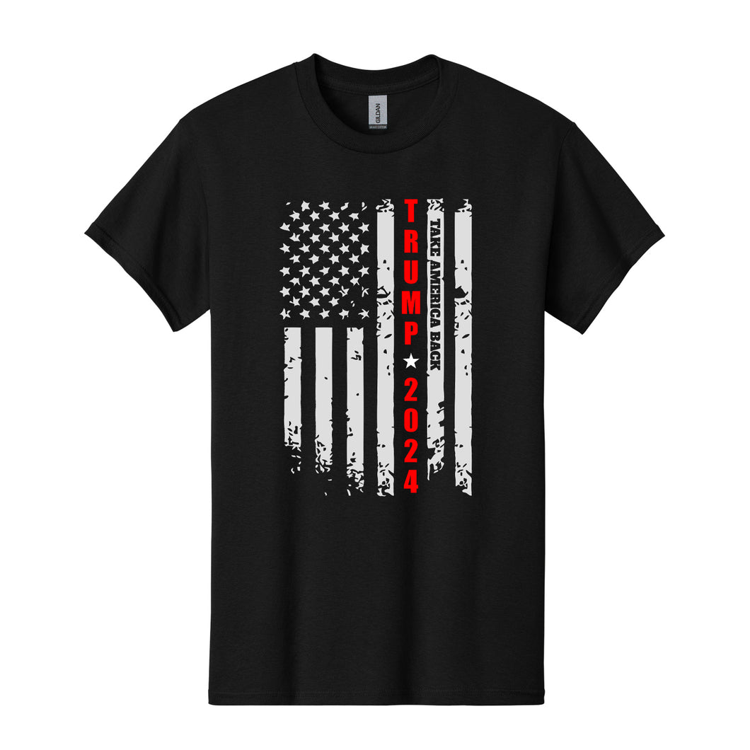 Trump 2024 Vintage American Flag T-Shirt for Men, Adult Short Sleeve Trump Tee